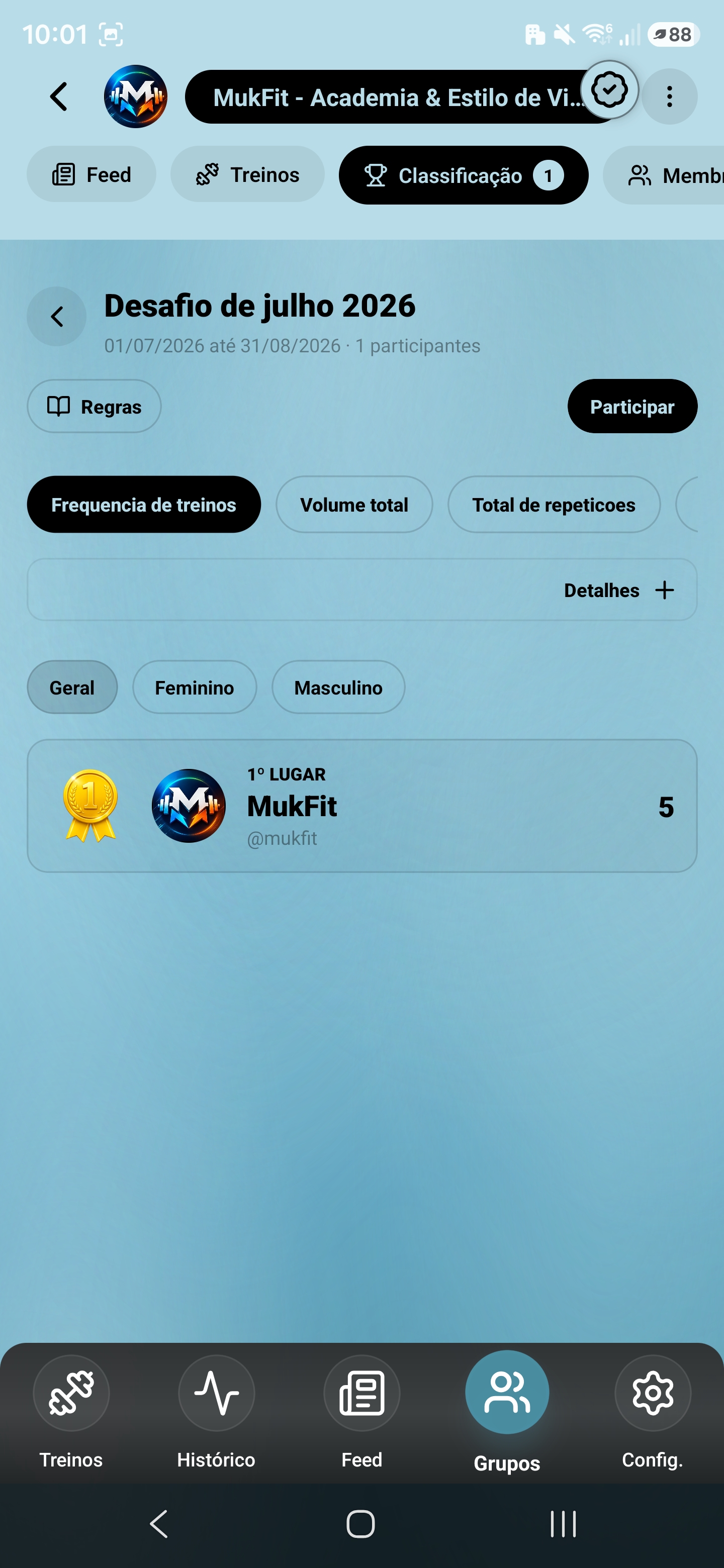 Desafios e classificação